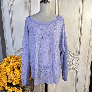 Free People Lavender Sweater Lace Women's Long Sleeve Top